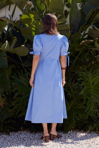 Flower Trim Striped Midi Dress