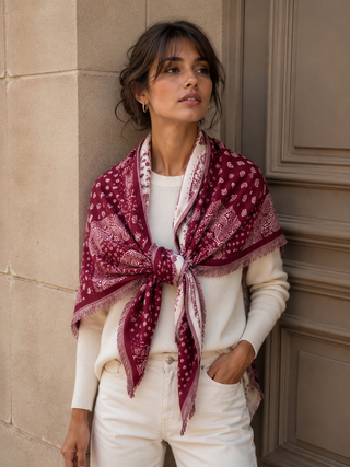 Triangle 2 In 1 Scarf Wrap - Paisley - Bordeaux