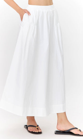 Ana Poplin Midi Skirt White