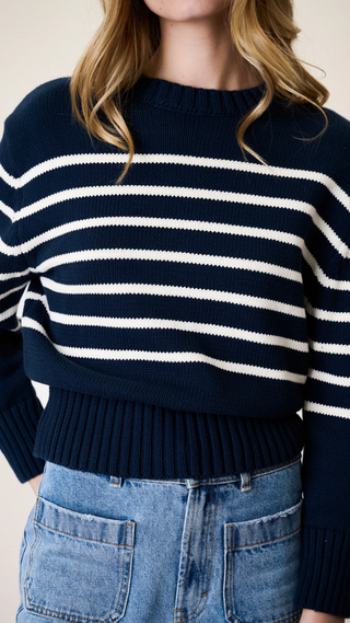 Lake Sweater - Navy/Ivory Stripe