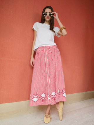 Collette Midi Skirt Red Stripe