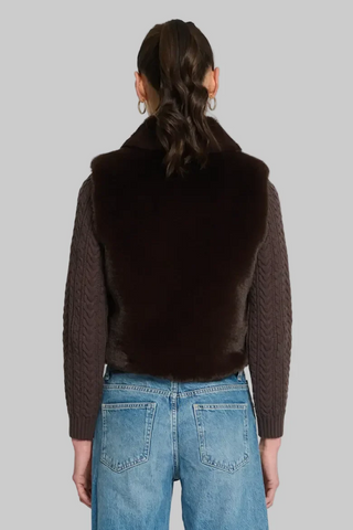 Maia Cropped Fur Cabled Sleeves Sweater
