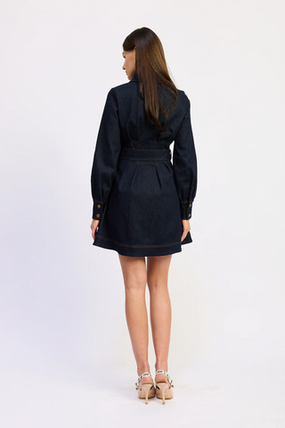 Carol Floral Embroidered Long Sleeve Button Front Belt Mini Dress