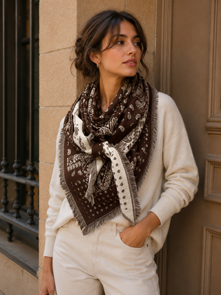 Triangle 2 In 1 Scarf Wrap - Paisley - Cafe