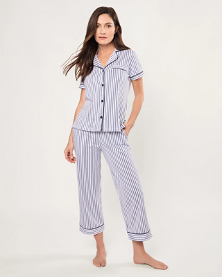 Women'S Pima Crop Set In Navy French Ticking