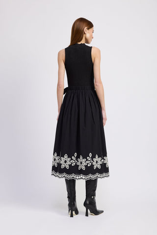 Isidora Mixed Media Midi Dress - Black
