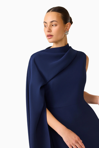 Leonara Asymmetric Cape Dress in Deepnavy