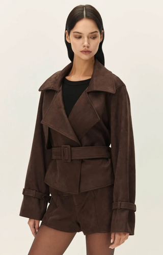 Marais Faux Suede Cropped Trench Coat