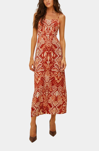 Tropical Tapestry Red Slip Dress
