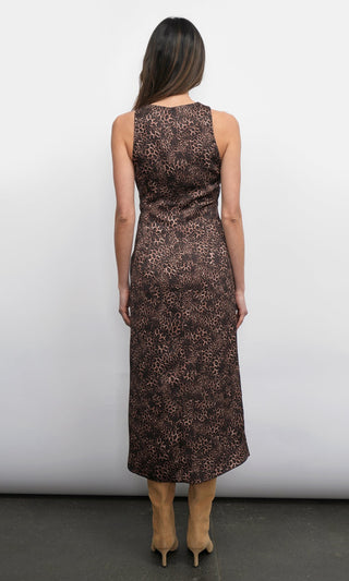 Marli Ruched Tie Front Midi Dress - Leopard