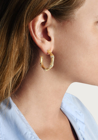 Bamboo Medium Hoop Earrings Gold
