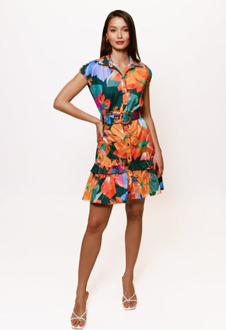 Andersen Dress - Teal/Multi Overlay Hibiscus Floral