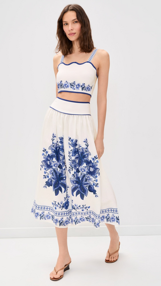 Sleeveless Crop Top Floral Detail Woven - Off White Multi