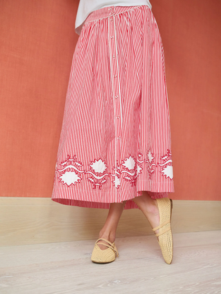 Collette Midi Skirt Red Stripe