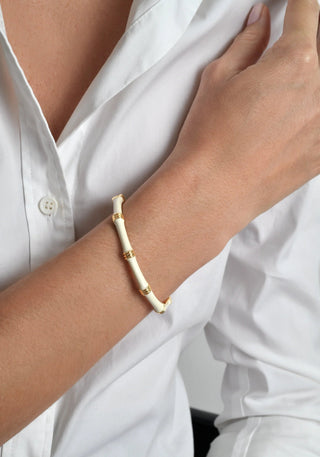 Bamboo Enameled Hinged Bangle - bamboo enameled hinged bangle