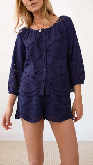Sophie Top Navy Demi Eyelet