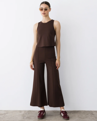 Ponte Knit Cropped Wide Leg Pant