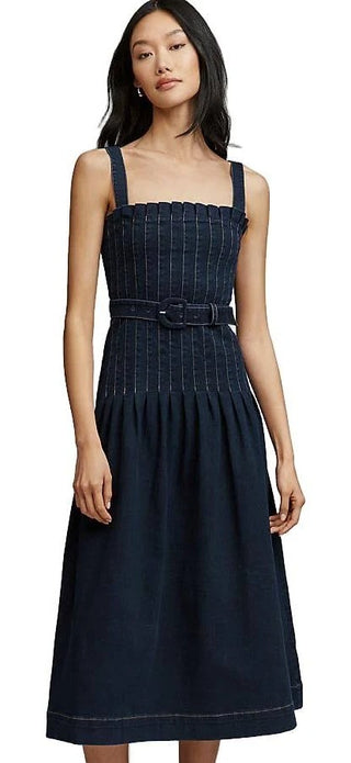 Spaghetti Strap Self Belt Midi Dress - Indigo