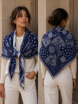 Triangle 2 In 1 Scarf Wrap - Paisley - Bleu
