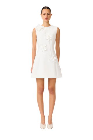 Reina 3D Floral Mini Dress in White