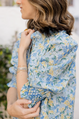 Percy Popover Dress Blue Watercolor