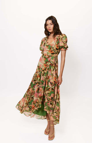 Bethany Dress - Sage Blurred Tropical Jungle
