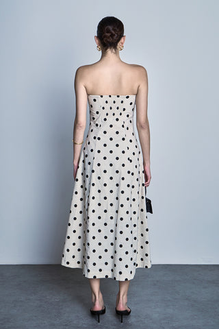 Polka Dot Linen Strapless Dress