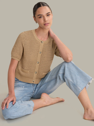 Marie Pocket Front Crew Neck Cardigan Chanterelle
