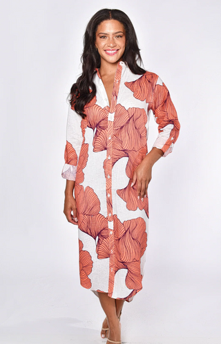 Girldfriend Midi Dress Pink/White Linen Midi