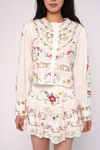 Hallie Top Tea Rose Embroidery