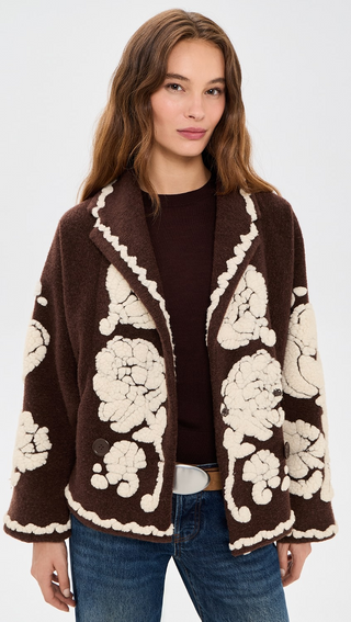 Flowers Brown Coat - M