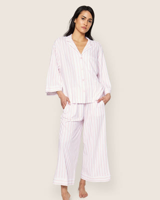 Olivia Wide Leg Pima Pajama Set Pink Stripe