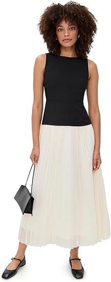 Sleeveless waist dropped w/ pleated skirt midi dress
