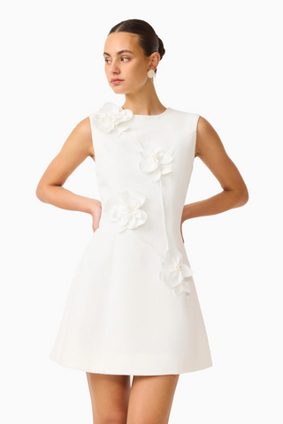 Reina 3D Floral Mini Dress in White