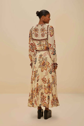 Aura Floral Sand Midi Skirt