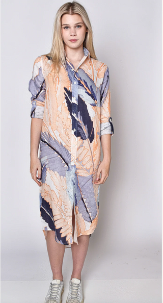 Peach Multi Leaf Midi Dress
