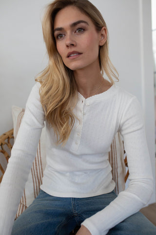 Pointelle Long Sleeve Henley
