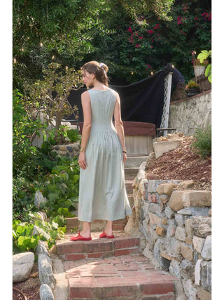 Boat Neck Front Button Detail Midi Dress