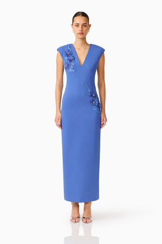 Talitha Plunging Neck Column Dress in Cornflowerblue