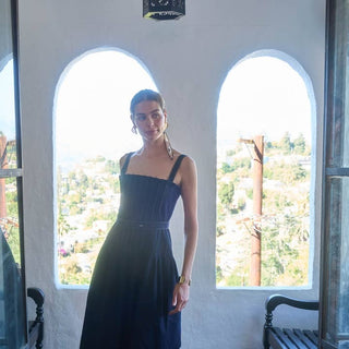 Spaghetti Strap Self Belt Midi Dress - Indigo