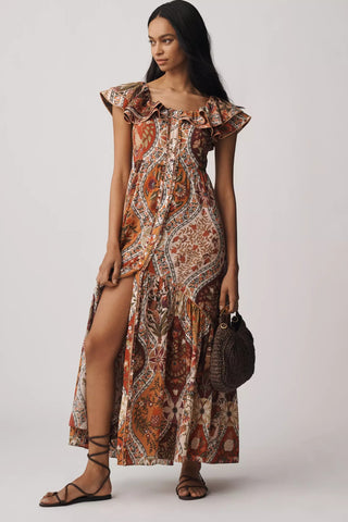 Romantic Nature Multicolor Of  Shoulder Maxi Dress