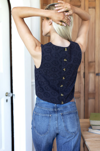 Studio Boxy Top Midnight Eyelet