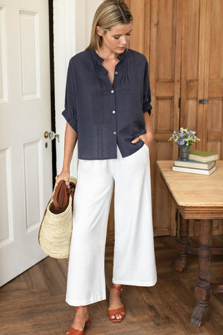 Mandarin Collar Top Midnight Seersucker