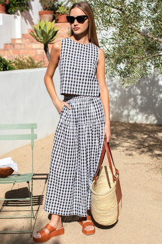 Single Tier Maxi Skirt - Black/White Check