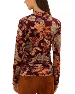 Delhi Floral Burgundy Velvet Jersey Blouse - XS