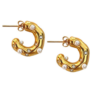 Diamond and Pearl Chunky Huggie Statement Earrings