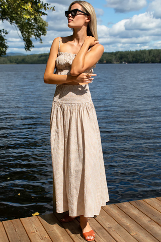 Smocked Maxi Skirt Cafe Check