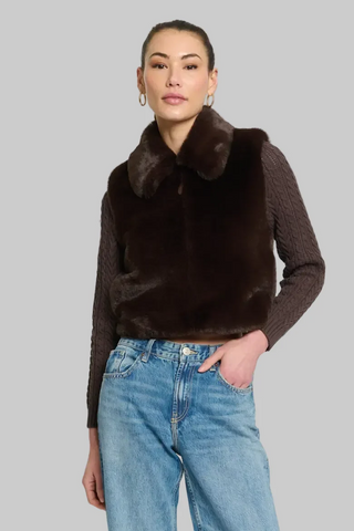 Maia Cropped Fur Cabled Sleeves Sweater