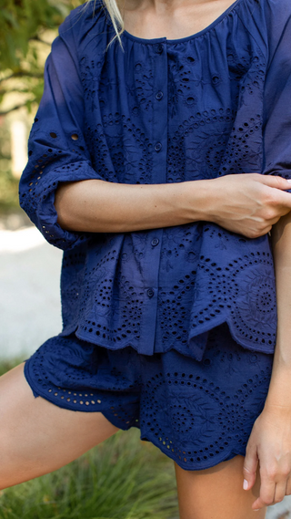 Laura Shorts - Navy Demi Eyelet