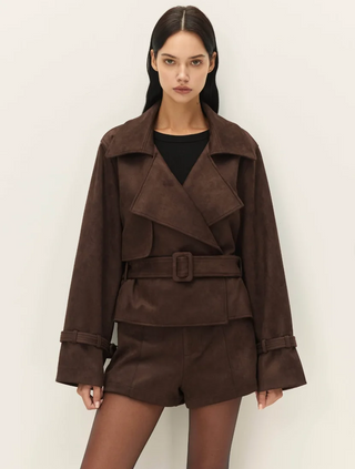 Marais Faux Suede Cropped Trench Coat